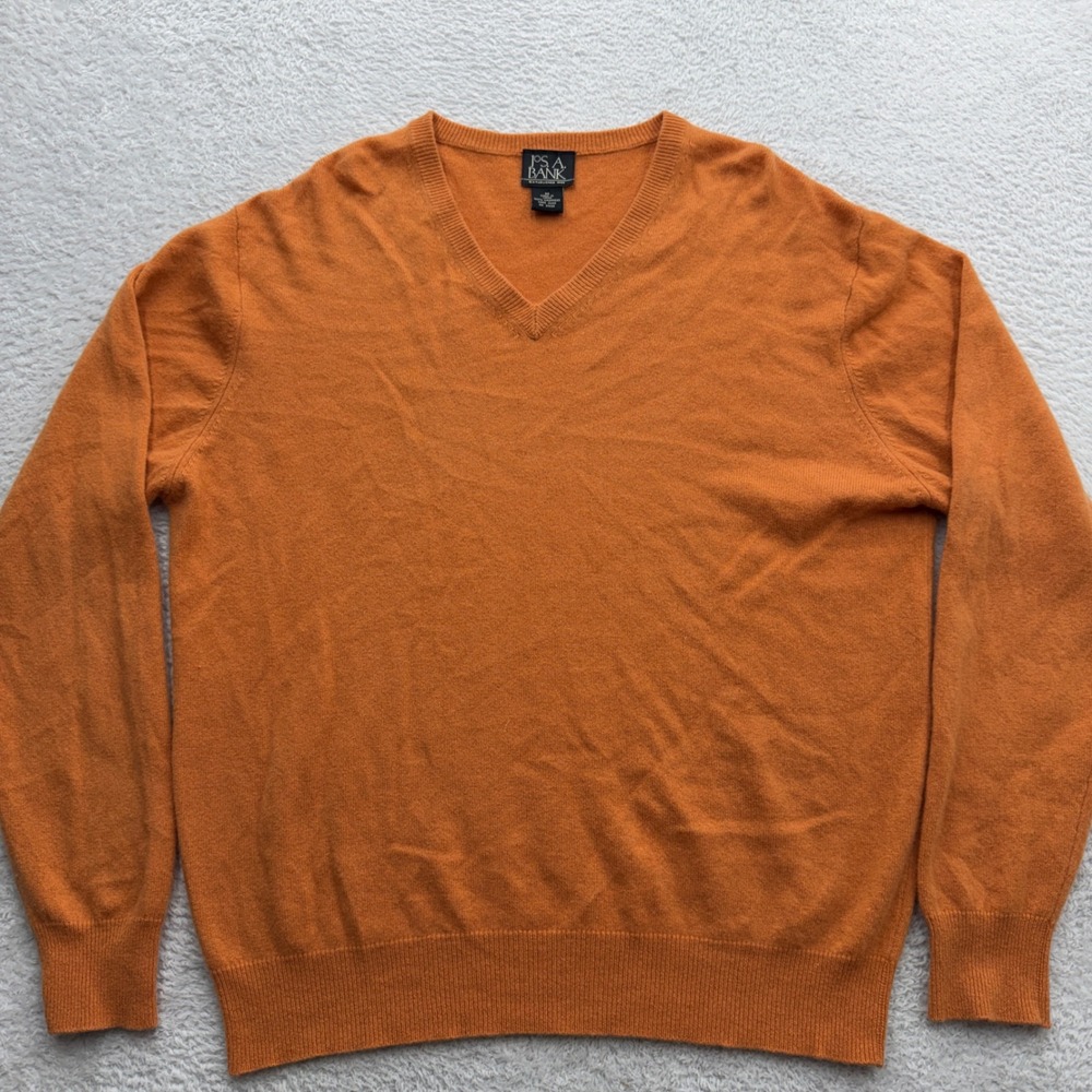 Jos A Bank Mens Burnt Orange 100% Cashmere‎ V-Neck Pullover Sweater Size M 9585